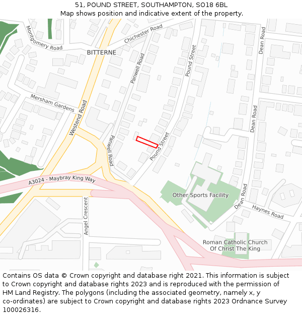 51, POUND STREET, SOUTHAMPTON, SO18 6BL: Location map and indicative extent of plot