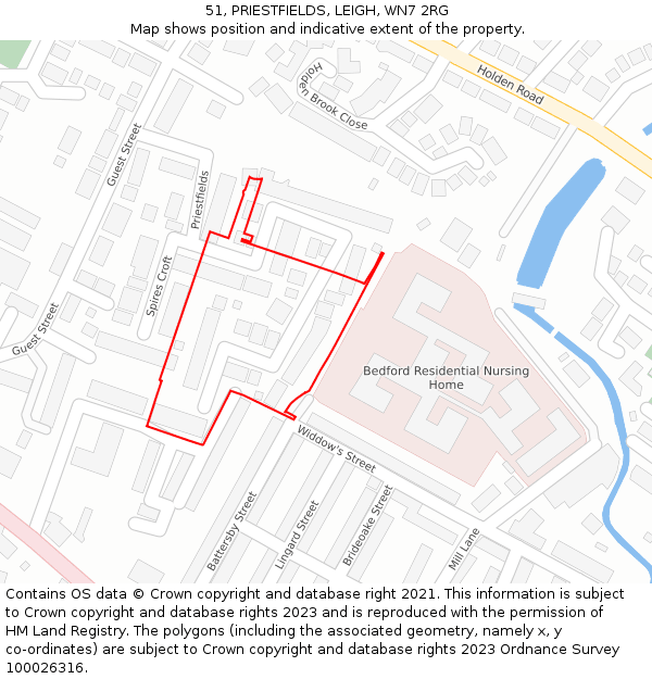 51, PRIESTFIELDS, LEIGH, WN7 2RG: Location map and indicative extent of plot