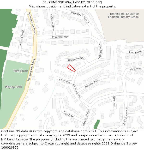 51, PRIMROSE WAY, LYDNEY, GL15 5SQ: Location map and indicative extent of plot