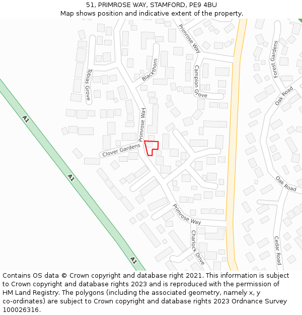 51, PRIMROSE WAY, STAMFORD, PE9 4BU: Location map and indicative extent of plot