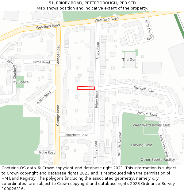 51, PRIORY ROAD, PETERBOROUGH, PE3 9ED: Location map and indicative extent of plot