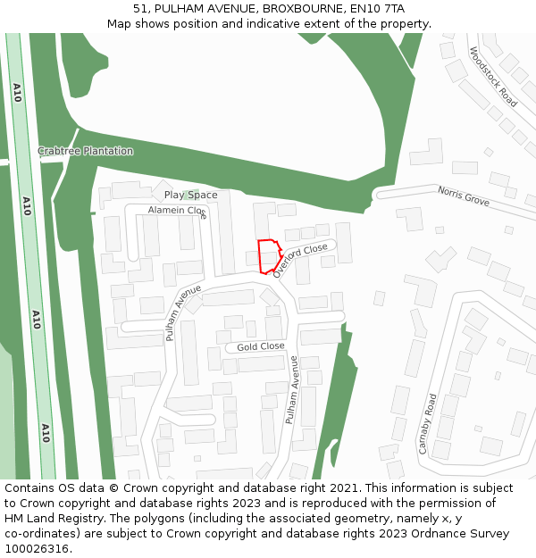 51, PULHAM AVENUE, BROXBOURNE, EN10 7TA: Location map and indicative extent of plot