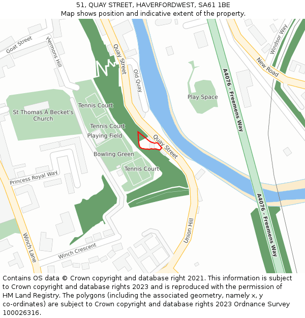 51, QUAY STREET, HAVERFORDWEST, SA61 1BE: Location map and indicative extent of plot