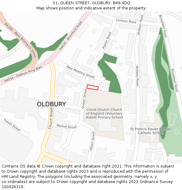 51, QUEEN STREET, OLDBURY, B69 4DQ: Location map and indicative extent of plot