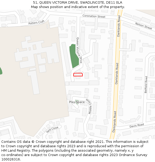 51, QUEEN VICTORIA DRIVE, SWADLINCOTE, DE11 0LA: Location map and indicative extent of plot