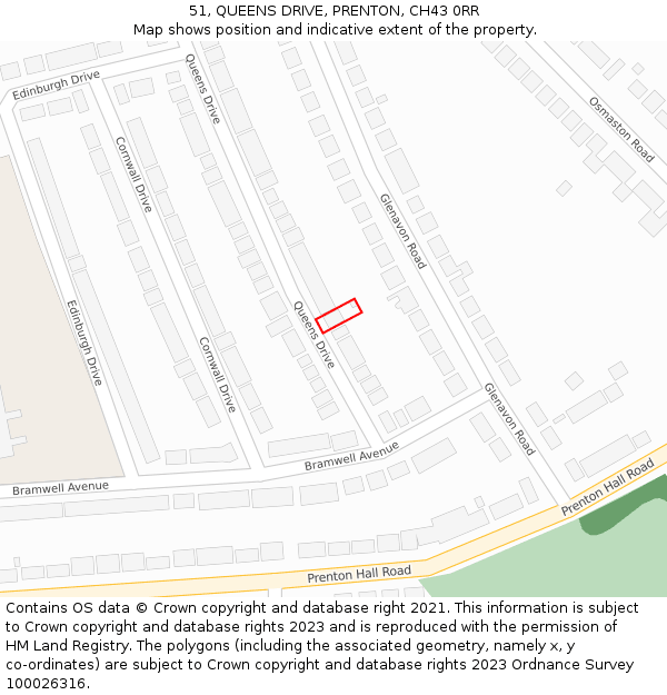 51, QUEENS DRIVE, PRENTON, CH43 0RR: Location map and indicative extent of plot