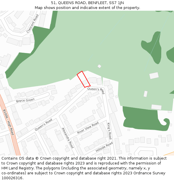 51, QUEENS ROAD, BENFLEET, SS7 1JN: Location map and indicative extent of plot