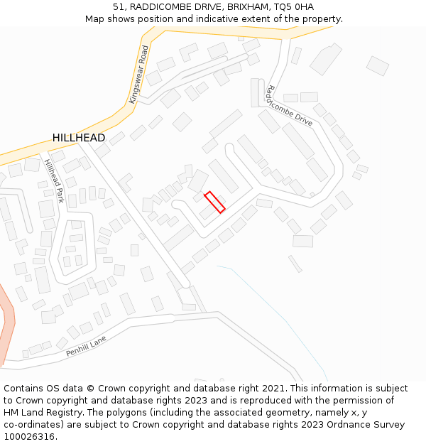 51, RADDICOMBE DRIVE, BRIXHAM, TQ5 0HA: Location map and indicative extent of plot