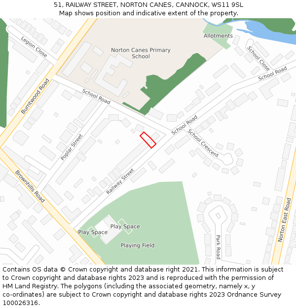 51, RAILWAY STREET, NORTON CANES, CANNOCK, WS11 9SL: Location map and indicative extent of plot