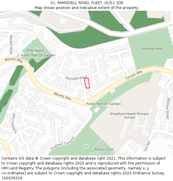 51, RAMSDELL ROAD, FLEET, GU51 1DE: Location map and indicative extent of plot