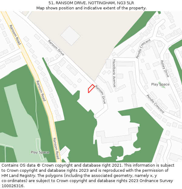 51, RANSOM DRIVE, NOTTINGHAM, NG3 5LR: Location map and indicative extent of plot