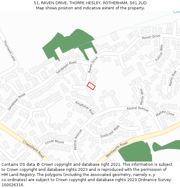 51, RAVEN DRIVE, THORPE HESLEY, ROTHERHAM, S61 2UD: Location map and indicative extent of plot