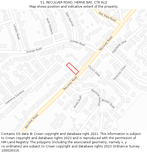 51, RECULVER ROAD, HERNE BAY, CT6 6LQ: Location map and indicative extent of plot