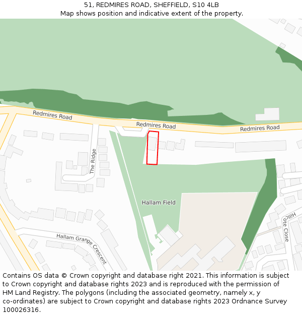 51, REDMIRES ROAD, SHEFFIELD, S10 4LB: Location map and indicative extent of plot