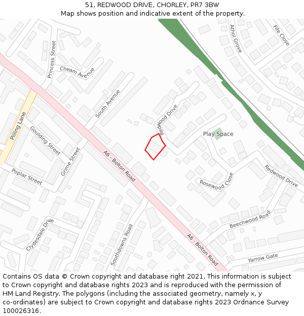 51, REDWOOD DRIVE, CHORLEY, PR7 3BW: Location map and indicative extent of plot