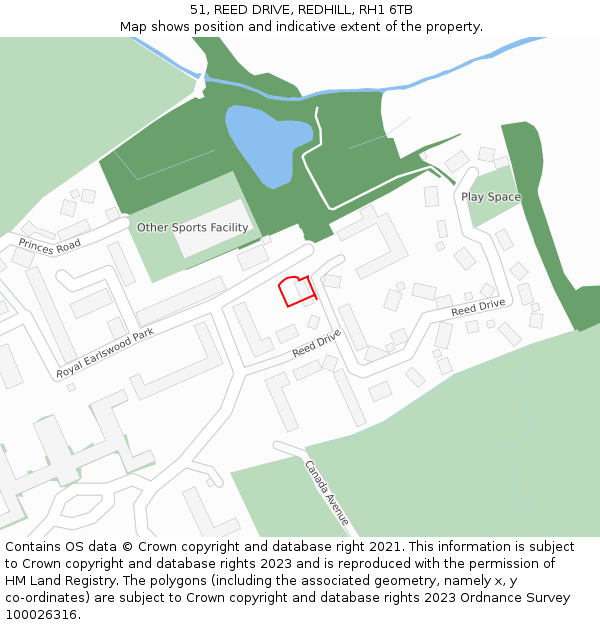 51, REED DRIVE, REDHILL, RH1 6TB: Location map and indicative extent of plot