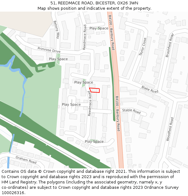 51, REEDMACE ROAD, BICESTER, OX26 3WN: Location map and indicative extent of plot