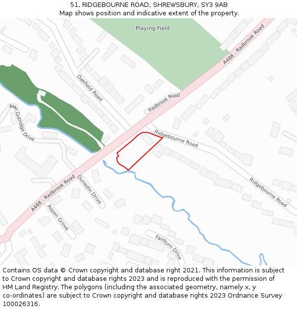 51, RIDGEBOURNE ROAD, SHREWSBURY, SY3 9AB: Location map and indicative extent of plot
