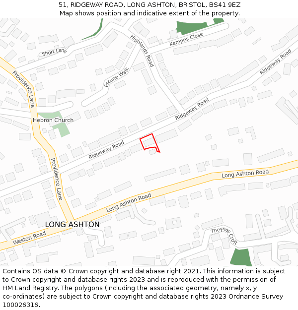 51, RIDGEWAY ROAD, LONG ASHTON, BRISTOL, BS41 9EZ: Location map and indicative extent of plot