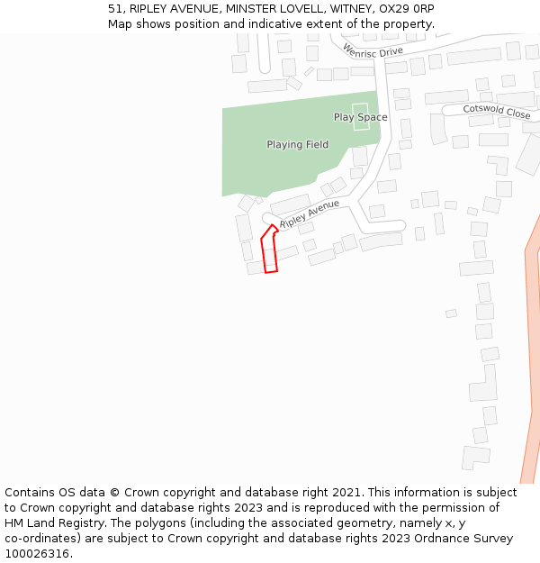 51, RIPLEY AVENUE, MINSTER LOVELL, WITNEY, OX29 0RP: Location map and indicative extent of plot