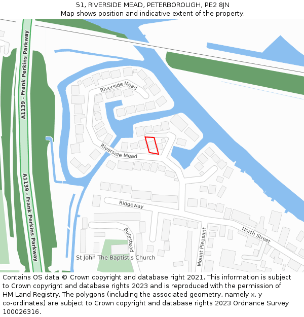 51, RIVERSIDE MEAD, PETERBOROUGH, PE2 8JN: Location map and indicative extent of plot