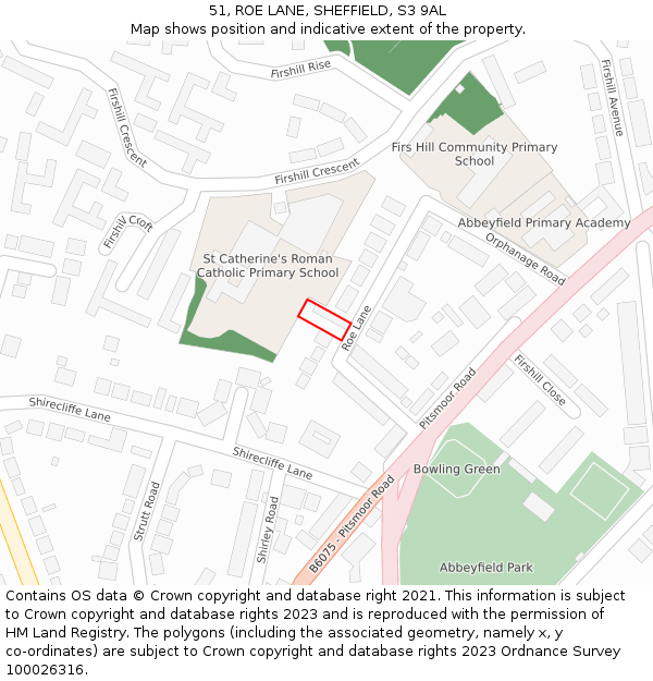 51, ROE LANE, SHEFFIELD, S3 9AL: Location map and indicative extent of plot