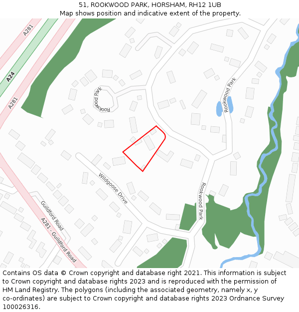 51, ROOKWOOD PARK, HORSHAM, RH12 1UB: Location map and indicative extent of plot