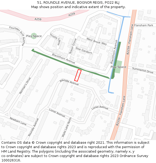 51, ROUNDLE AVENUE, BOGNOR REGIS, PO22 8LJ: Location map and indicative extent of plot