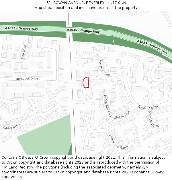 51, ROWAN AVENUE, BEVERLEY, HU17 9UN: Location map and indicative extent of plot