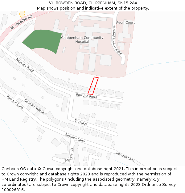 51, ROWDEN ROAD, CHIPPENHAM, SN15 2AX: Location map and indicative extent of plot