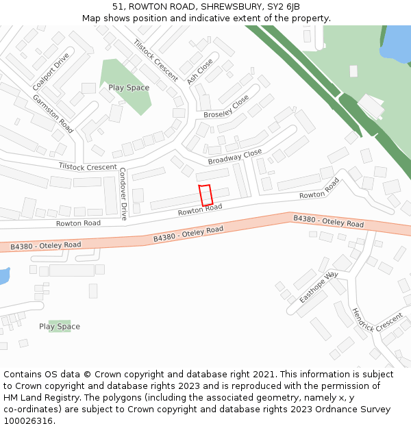 51, ROWTON ROAD, SHREWSBURY, SY2 6JB: Location map and indicative extent of plot