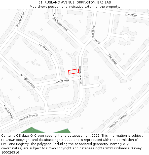 51, RUSLAND AVENUE, ORPINGTON, BR6 8AS: Location map and indicative extent of plot