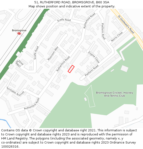 51, RUTHERFORD ROAD, BROMSGROVE, B60 3SA: Location map and indicative extent of plot