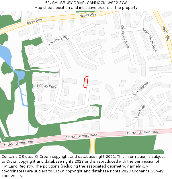 51, SALISBURY DRIVE, CANNOCK, WS12 3YW: Location map and indicative extent of plot
