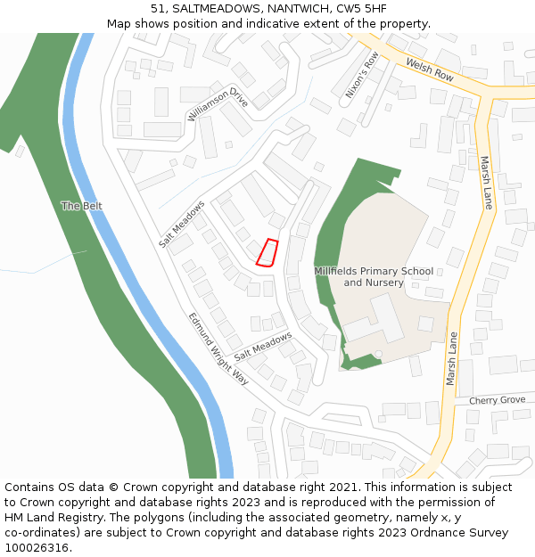 51, SALTMEADOWS, NANTWICH, CW5 5HF: Location map and indicative extent of plot