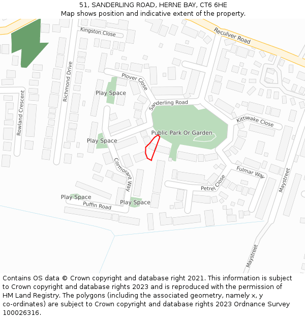 51, SANDERLING ROAD, HERNE BAY, CT6 6HE: Location map and indicative extent of plot