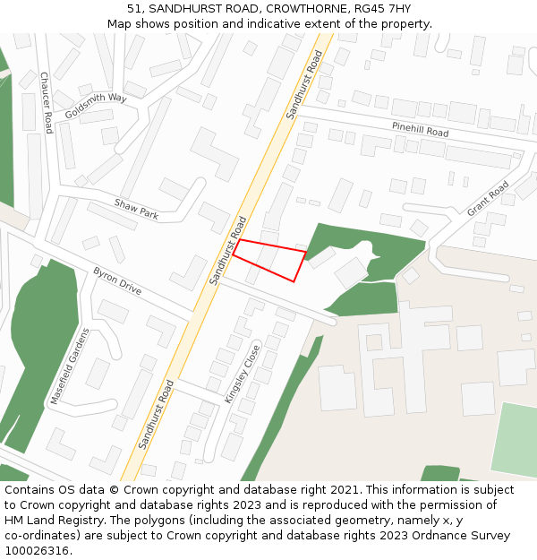 51, SANDHURST ROAD, CROWTHORNE, RG45 7HY: Location map and indicative extent of plot