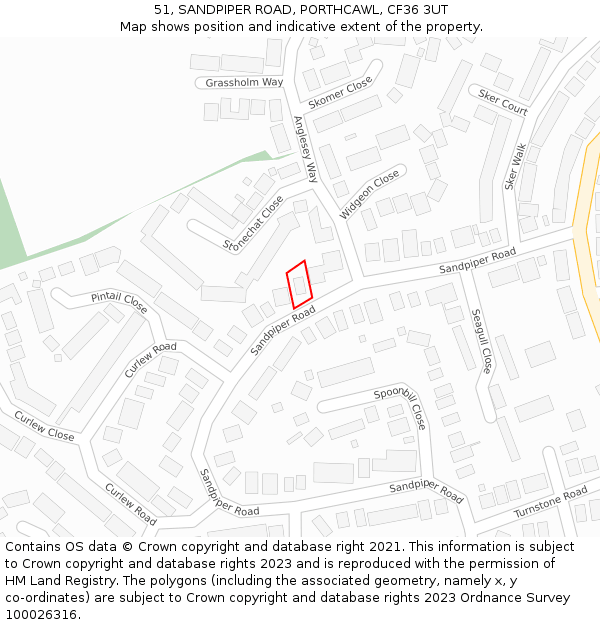 51, SANDPIPER ROAD, PORTHCAWL, CF36 3UT: Location map and indicative extent of plot