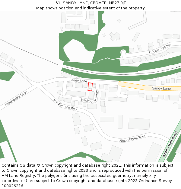 51, SANDY LANE, CROMER, NR27 9JT: Location map and indicative extent of plot