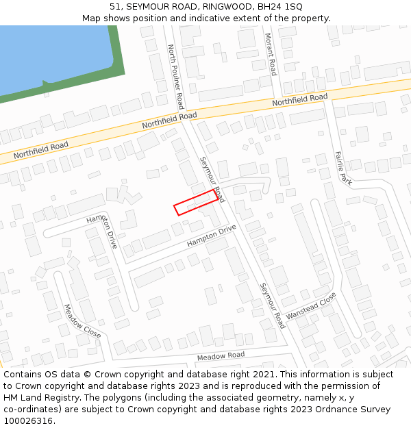 51, SEYMOUR ROAD, RINGWOOD, BH24 1SQ: Location map and indicative extent of plot