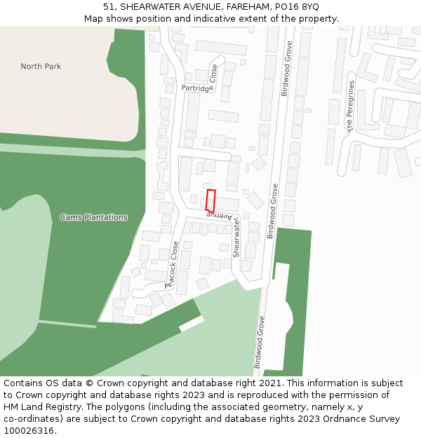 51, SHEARWATER AVENUE, FAREHAM, PO16 8YQ: Location map and indicative extent of plot