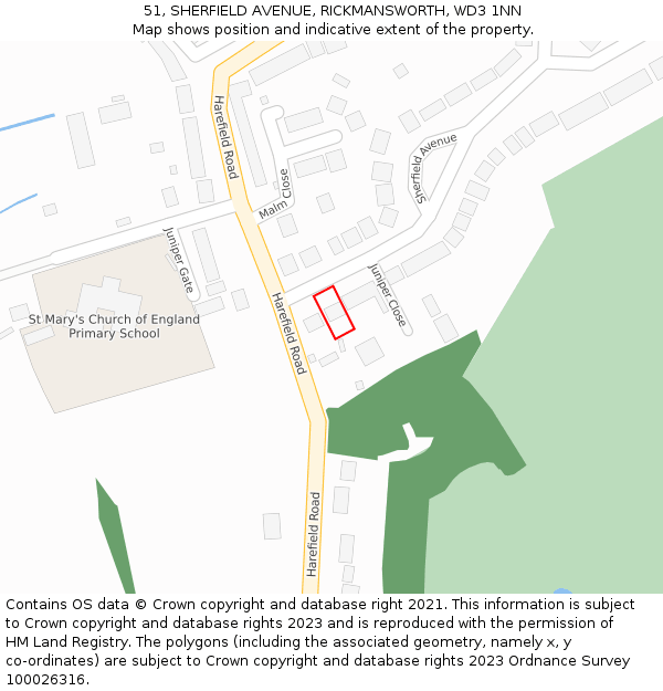 51, SHERFIELD AVENUE, RICKMANSWORTH, WD3 1NN: Location map and indicative extent of plot