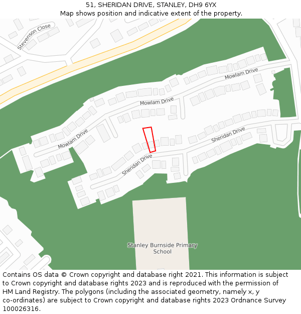 51, SHERIDAN DRIVE, STANLEY, DH9 6YX: Location map and indicative extent of plot