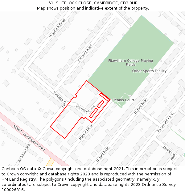 51, SHERLOCK CLOSE, CAMBRIDGE, CB3 0HP: Location map and indicative extent of plot