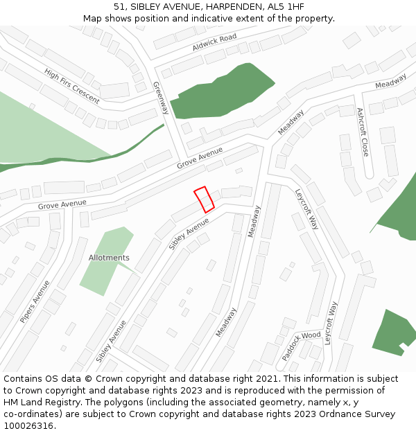 51, SIBLEY AVENUE, HARPENDEN, AL5 1HF: Location map and indicative extent of plot