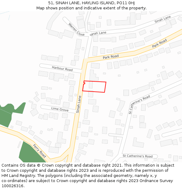 51, SINAH LANE, HAYLING ISLAND, PO11 0HJ: Location map and indicative extent of plot