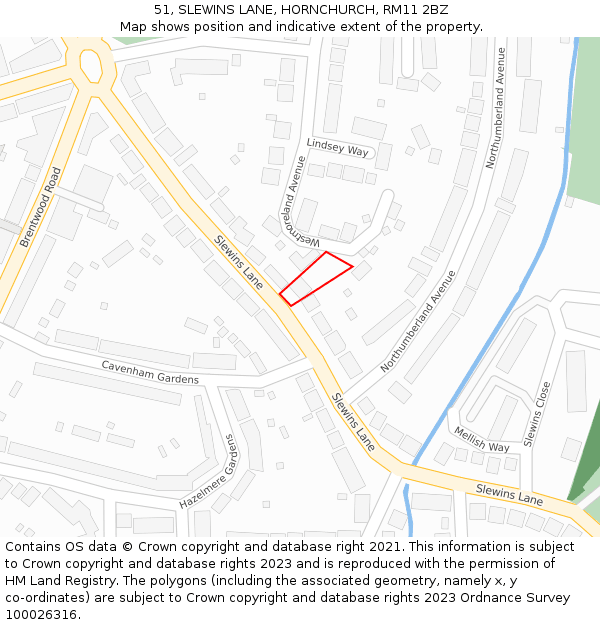 51, SLEWINS LANE, HORNCHURCH, RM11 2BZ: Location map and indicative extent of plot