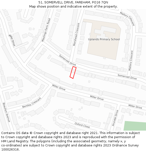 51, SOMERVELL DRIVE, FAREHAM, PO16 7QN: Location map and indicative extent of plot