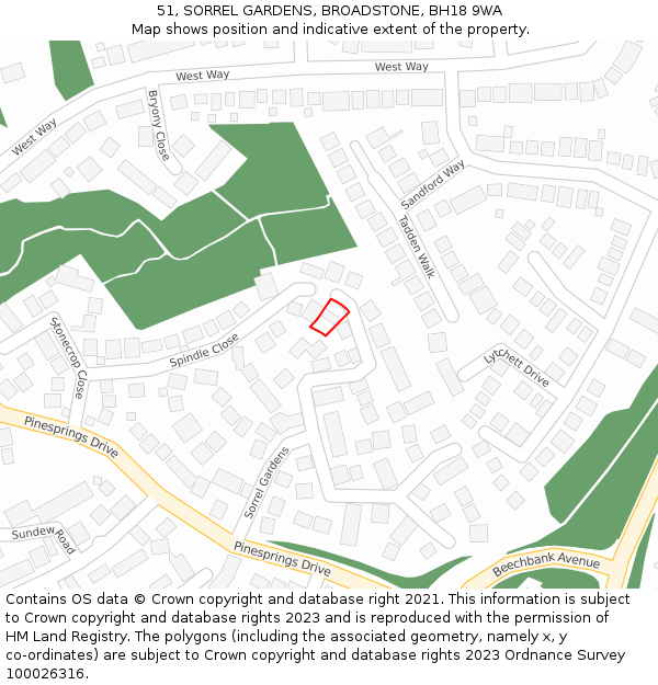 51, SORREL GARDENS, BROADSTONE, BH18 9WA: Location map and indicative extent of plot