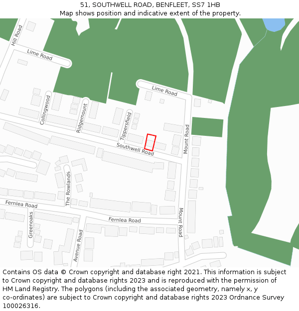 51, SOUTHWELL ROAD, BENFLEET, SS7 1HB: Location map and indicative extent of plot